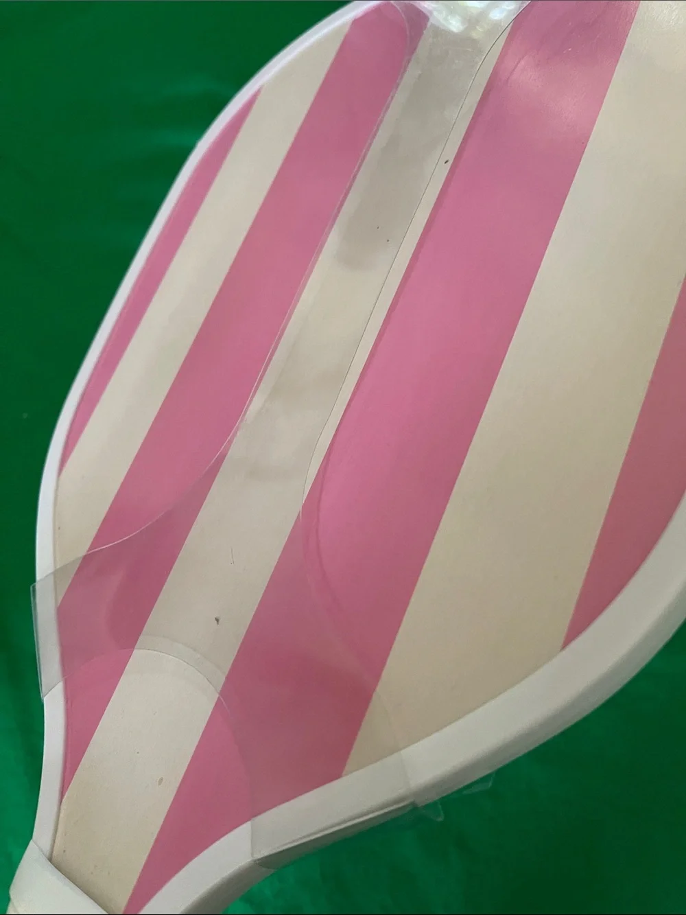 Hunter Pink and Cream Striped Party Paddle with White Wrapped Handle